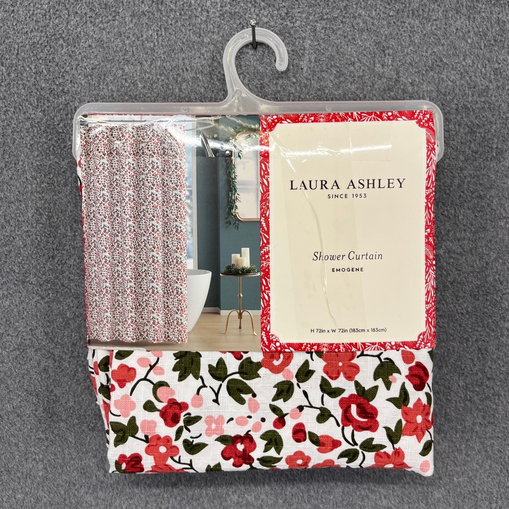 Laura Ashley Shower Curtain Emogene 72x72 Red Pink Floral Cotton Blend New